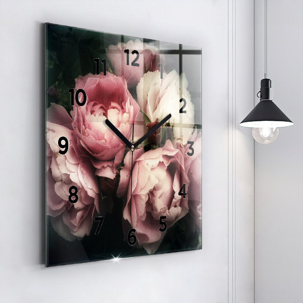 Orologio quadrato in vetro Mazzo di rose rosa