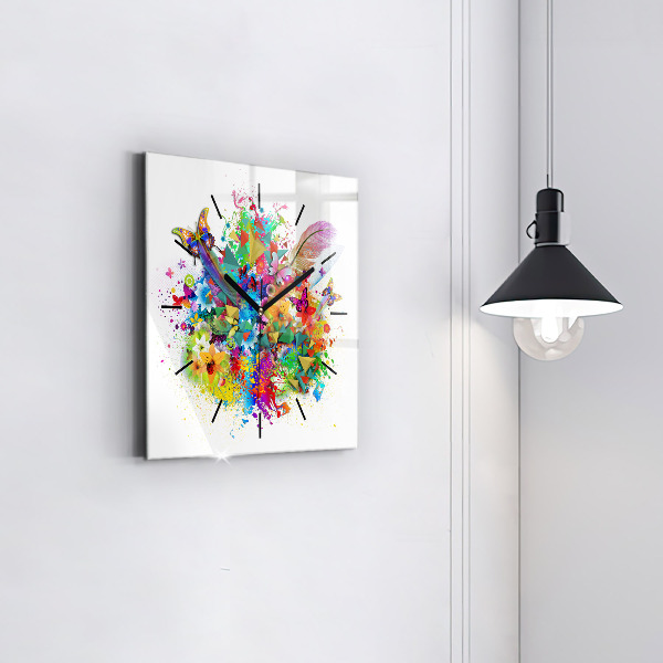 Orologio quadrato in vetro Armonia floreale con farfalle