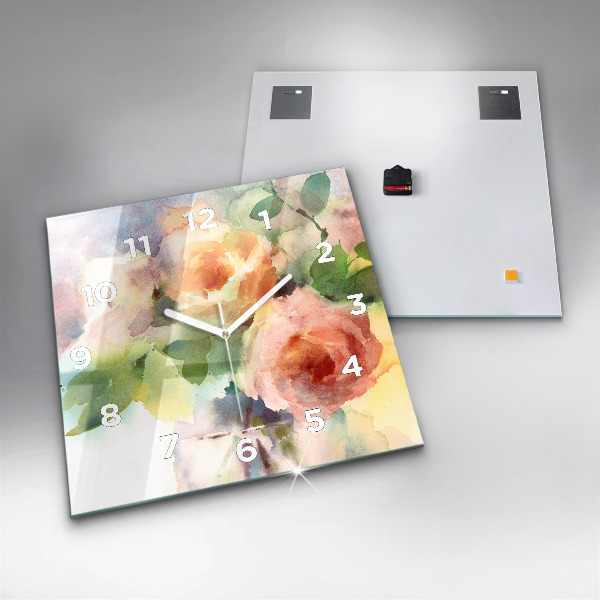 Orologio quadrato in vetro Rose in un vaso acquerello