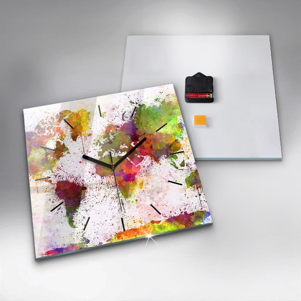 Orologio quadrato in vetro Mappa del mondo ad acquerello