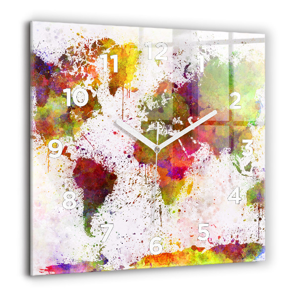 Orologio quadrato in vetro Mappa del mondo ad acquerello