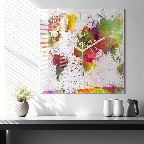 Orologio quadrato in vetro Mappa del mondo ad acquerello