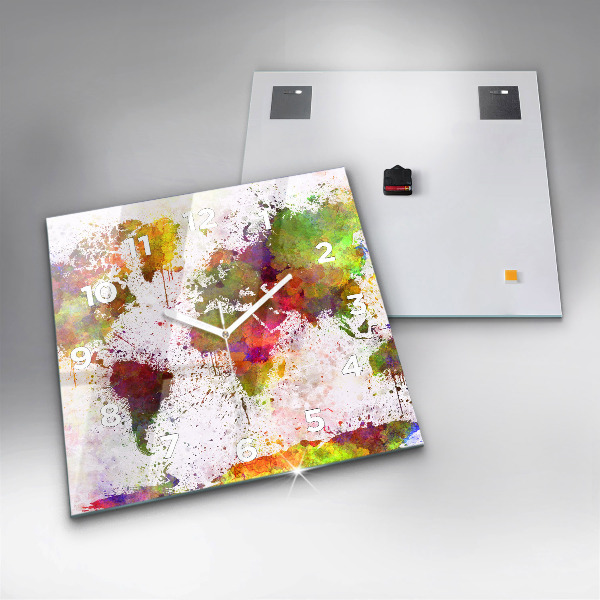 Orologio quadrato in vetro Mappa del mondo ad acquerello
