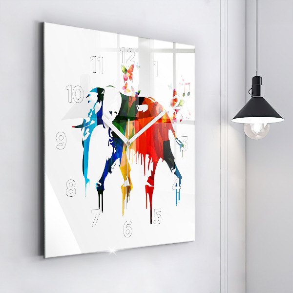 Orologio quadrato in vetro Elefante dipinto colorato