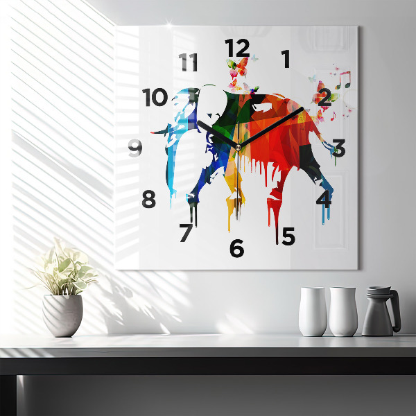 Orologio quadrato in vetro Elefante dipinto colorato