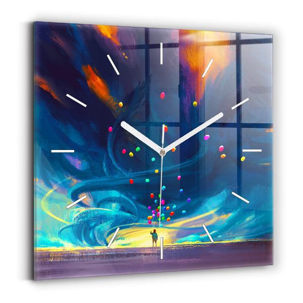 Orologio quadrato in vetro Bambino e palloncini