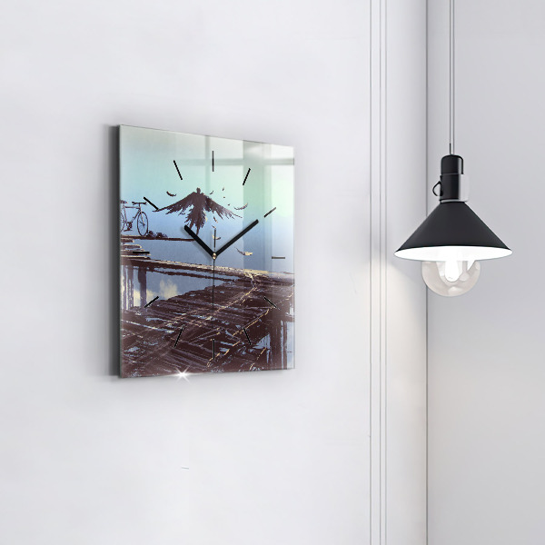 Orologio quadrato in vetro Angelo, Ponte e Bicicletta