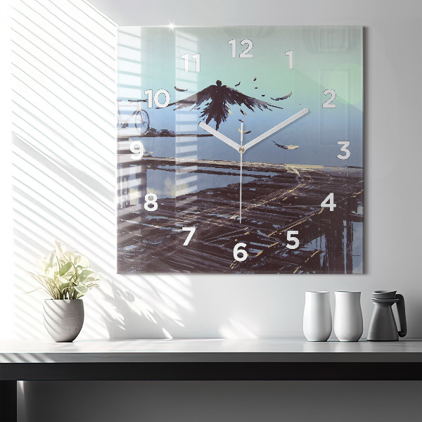 Orologio quadrato in vetro Angelo, Ponte e Bicicletta