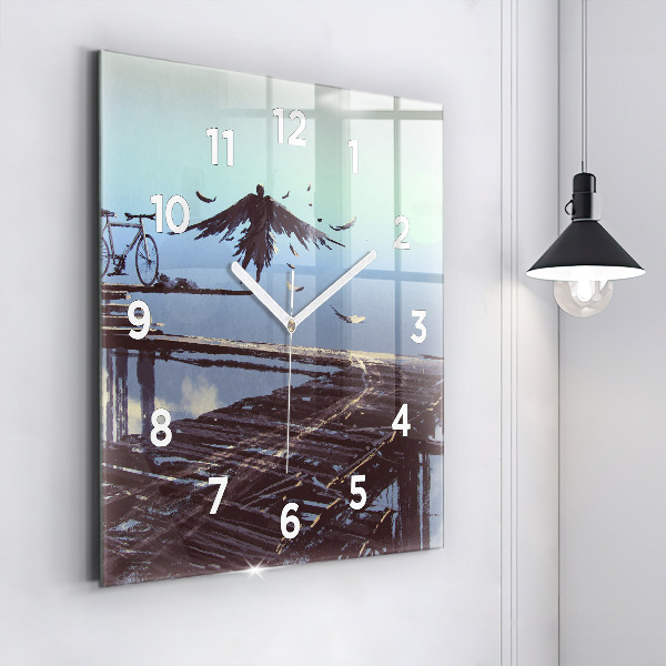 Orologio quadrato in vetro Angelo, Ponte e Bicicletta