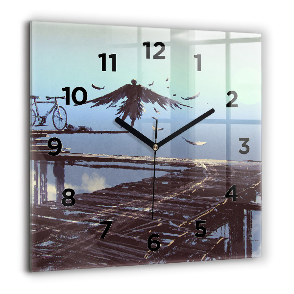 Orologio quadrato in vetro Angelo, Ponte e Bicicletta