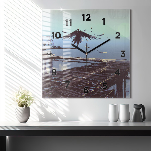 Orologio quadrato in vetro Angelo, Ponte e Bicicletta