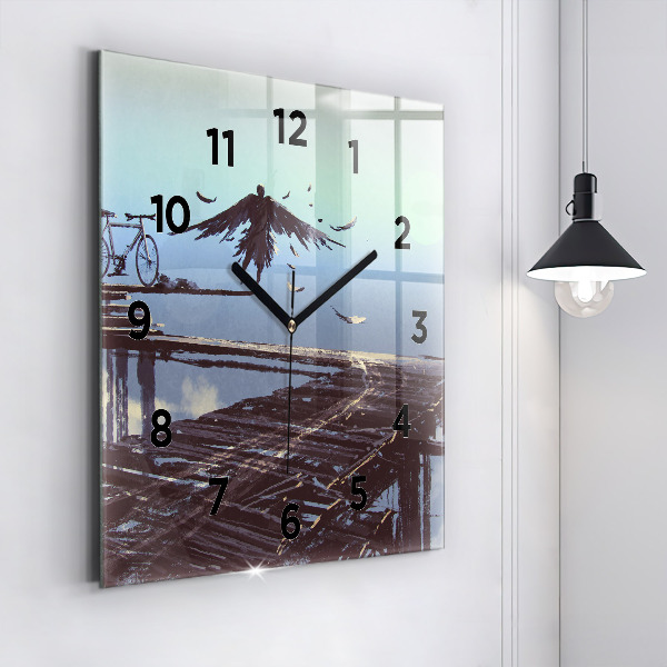 Orologio quadrato in vetro Angelo, Ponte e Bicicletta
