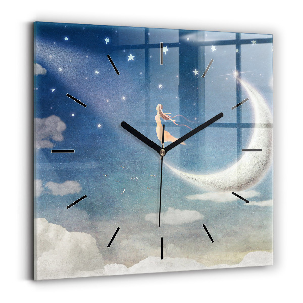 Orologio quadrato in vetro Ragazza sulla luna