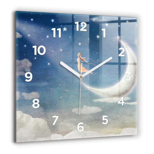 Orologio quadrato in vetro Ragazza sulla luna