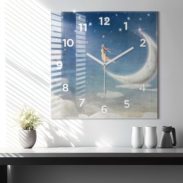 Orologio quadrato in vetro Ragazza sulla luna