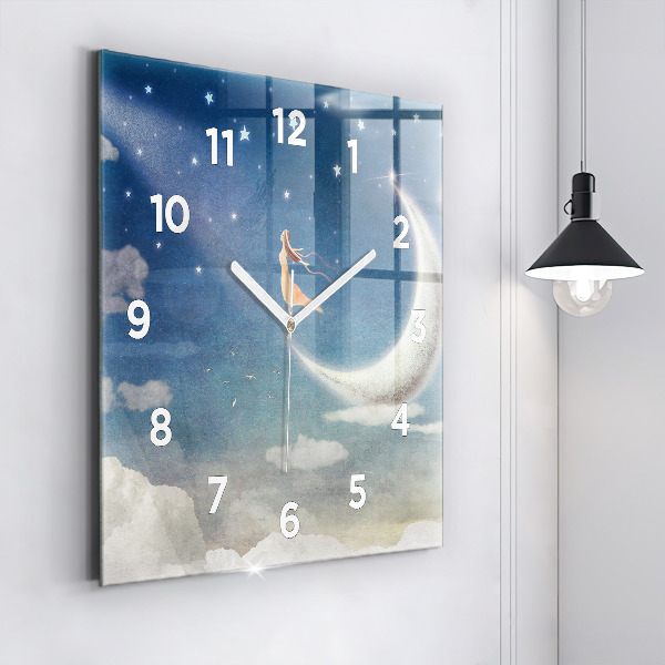 Orologio quadrato in vetro Ragazza sulla luna