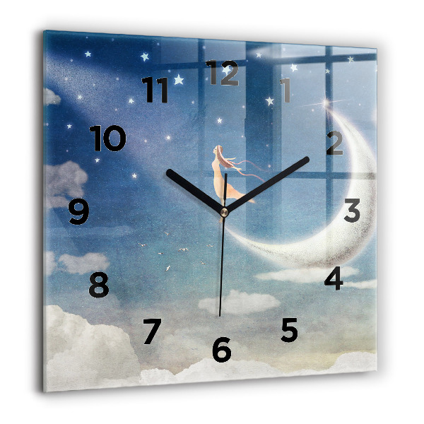 Orologio quadrato in vetro Ragazza sulla luna