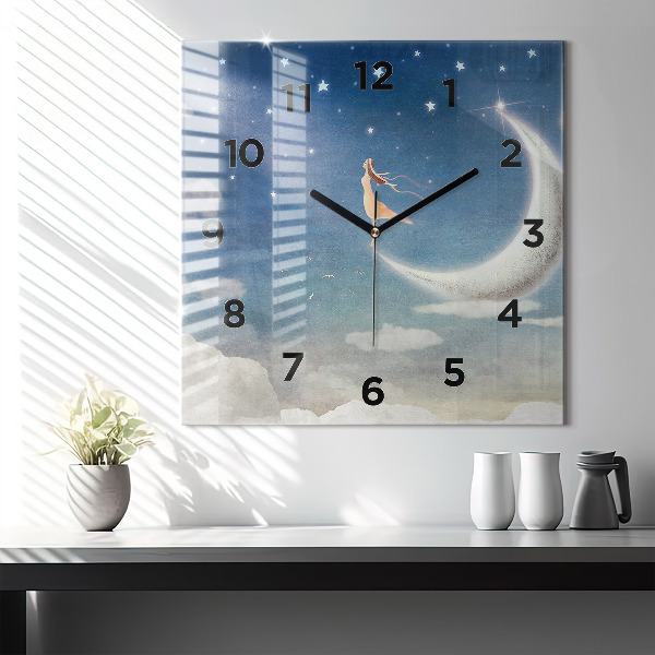 Orologio quadrato in vetro Ragazza sulla luna