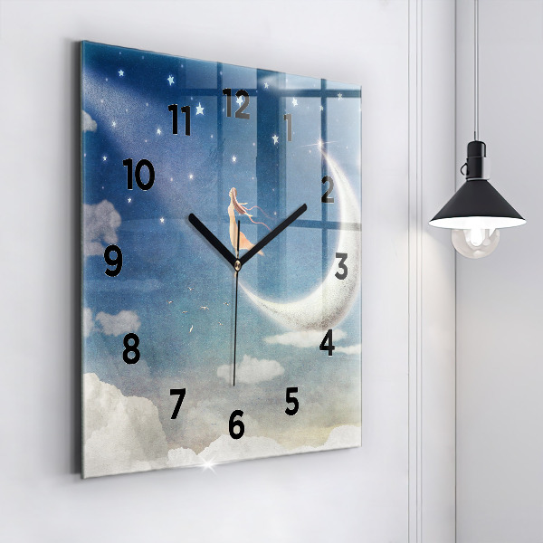 Orologio quadrato in vetro Ragazza sulla luna