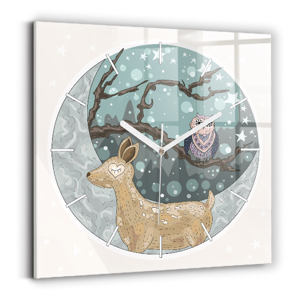 Orologio quadrato in vetro Animali notturni e la luna