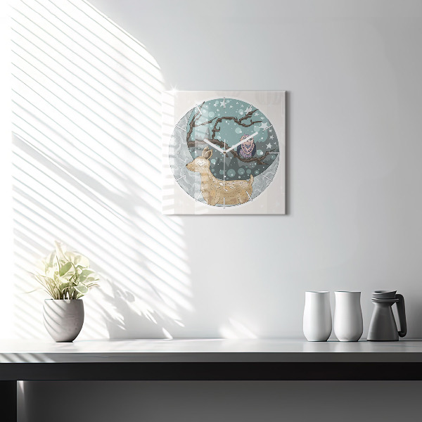 Orologio quadrato in vetro Animali notturni e la luna