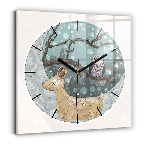 Orologio quadrato in vetro Animali notturni e la luna