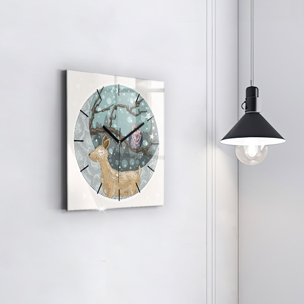 Orologio quadrato in vetro Animali notturni e la luna