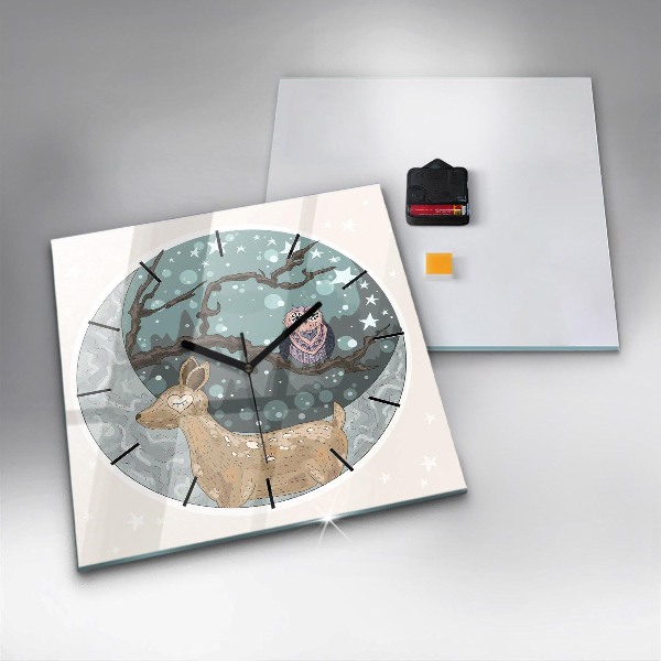 Orologio quadrato in vetro Animali notturni e la luna