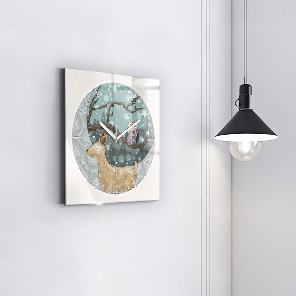 Orologio quadrato in vetro Animali notturni e la luna