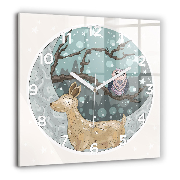 Orologio quadrato in vetro Animali notturni e la luna