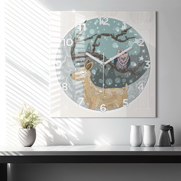 Orologio quadrato in vetro Animali notturni e la luna