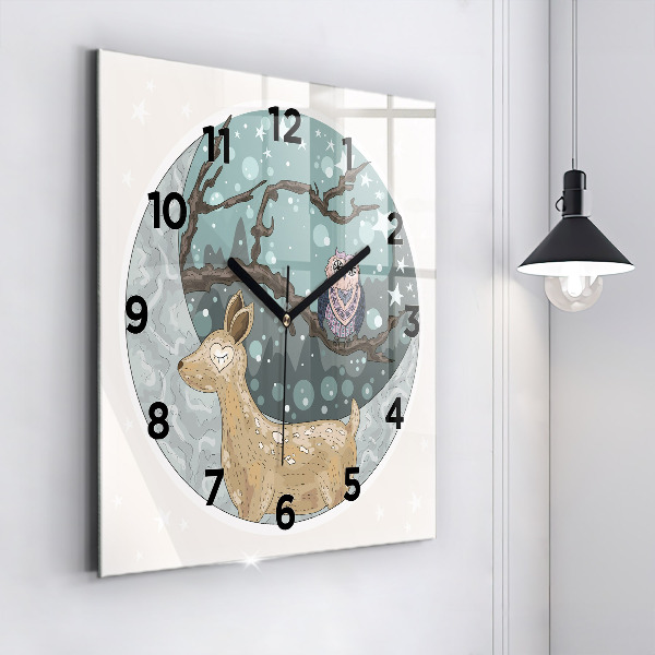 Orologio quadrato in vetro Animali notturni e la luna
