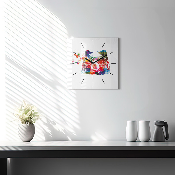 Orologio quadrato in vetro Testa d'orso