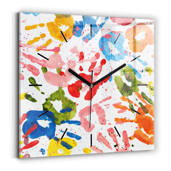 Orologio quadrato in vetro Impronte di mani di bambini