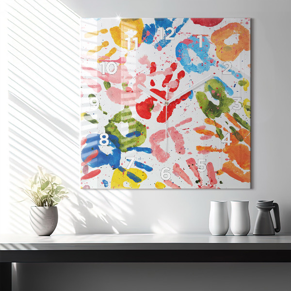 Orologio quadrato in vetro Impronte di mani di bambini