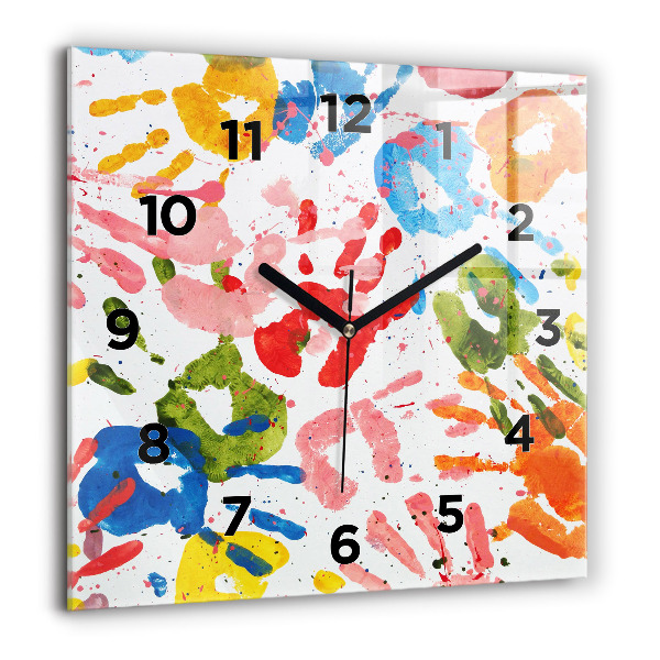 Orologio quadrato in vetro Impronte di mani di bambini