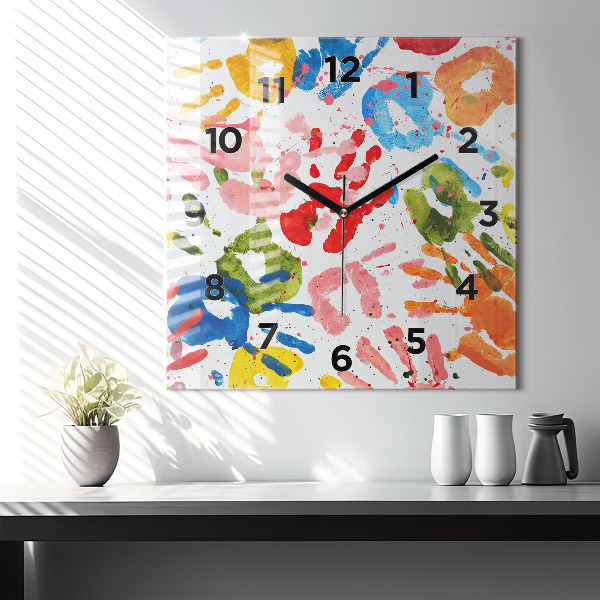 Orologio quadrato in vetro Impronte di mani di bambini