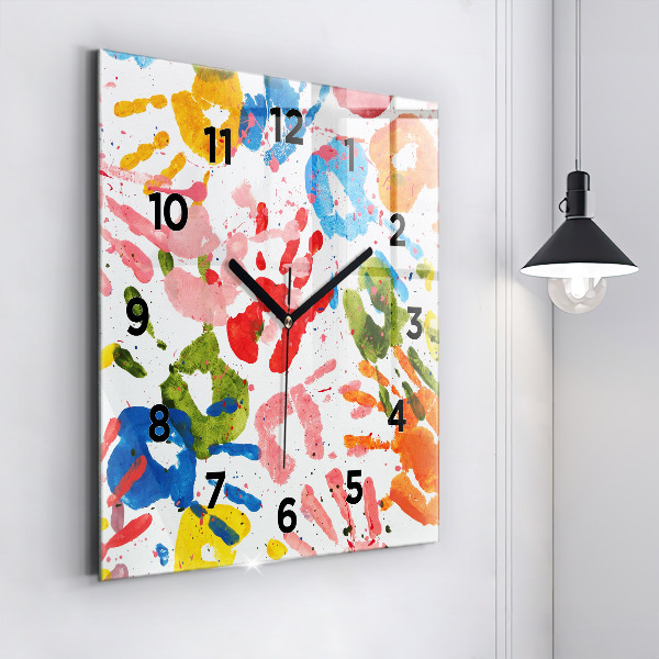 Orologio quadrato in vetro Impronte di mani di bambini