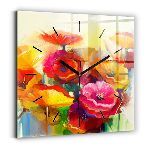 Orologio quadrato in vetro Papaveri colorati