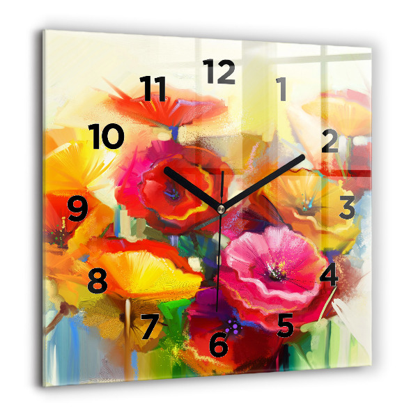 Orologio quadrato in vetro Papaveri colorati
