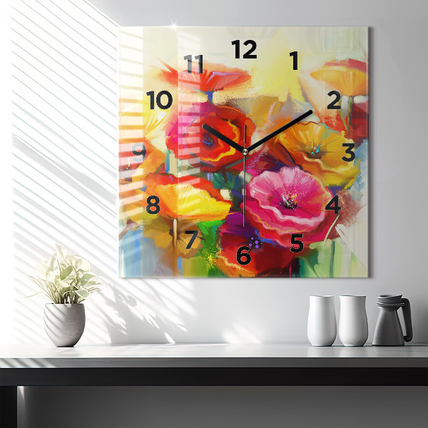 Orologio quadrato in vetro Papaveri colorati