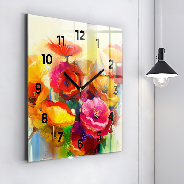 Orologio quadrato in vetro Papaveri colorati