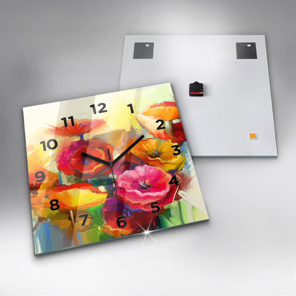 Orologio quadrato in vetro Papaveri colorati