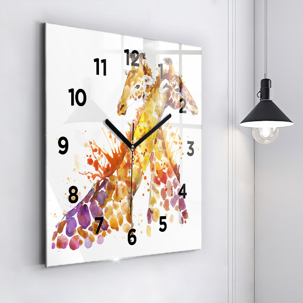 Orologio quadrato in vetro Giraffa - acquerello