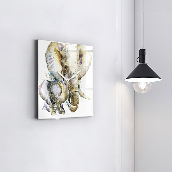 Orologio quadrato in vetro Animali dipinti elefanti