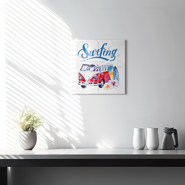 Orologio quadrato in vetro Cartello auto e surf