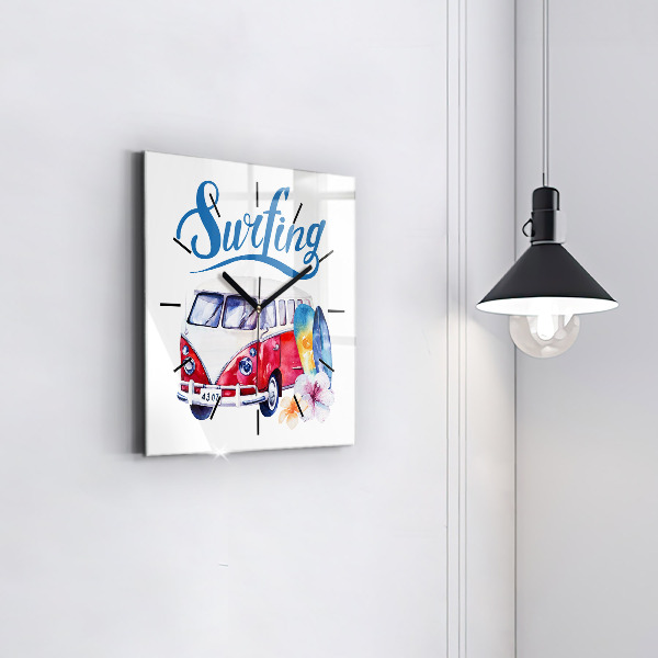 Orologio quadrato in vetro Cartello auto e surf