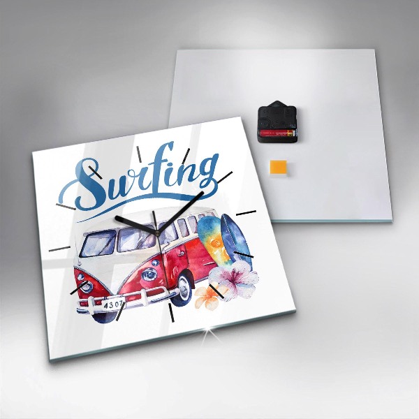 Orologio quadrato in vetro Cartello auto e surf