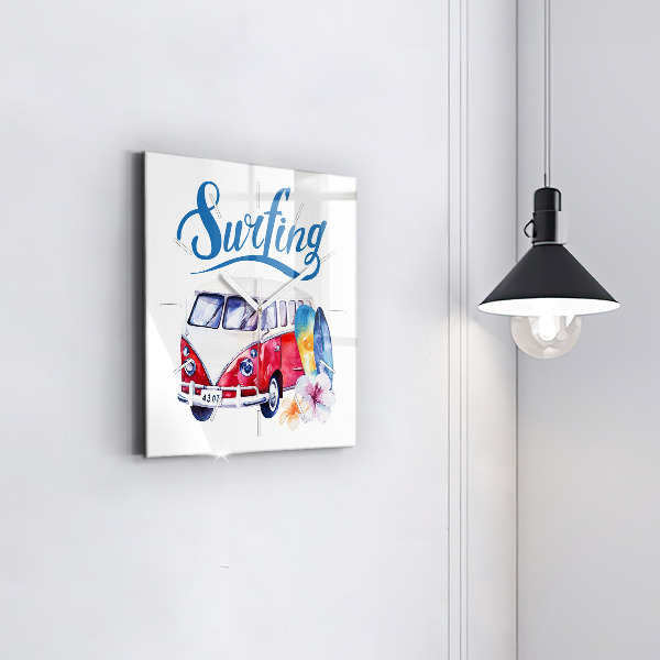 Orologio quadrato in vetro Cartello auto e surf
