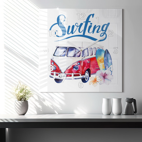 Orologio quadrato in vetro Cartello auto e surf